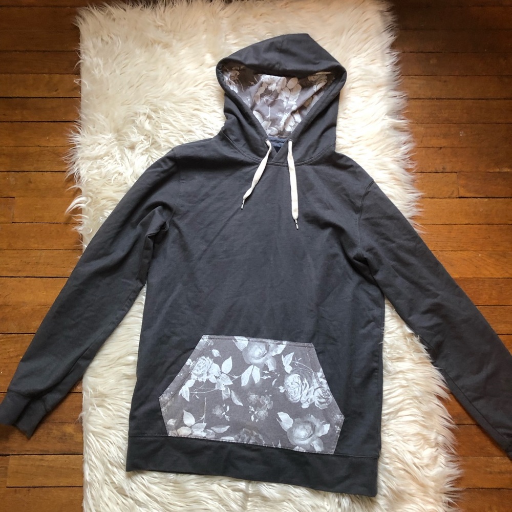 Modern Amusement Gray Hoodie W/ Floral Pocket Sz M